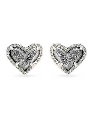 Brand | Kendra Scott
Style | Asymmetrical heart stud earrings
Stone | Genuine Platinum Drusy
Finish | Rhodium tone
Closure | Earpost
Dimensions | 0.49 inches long x 0.57 inches wide
