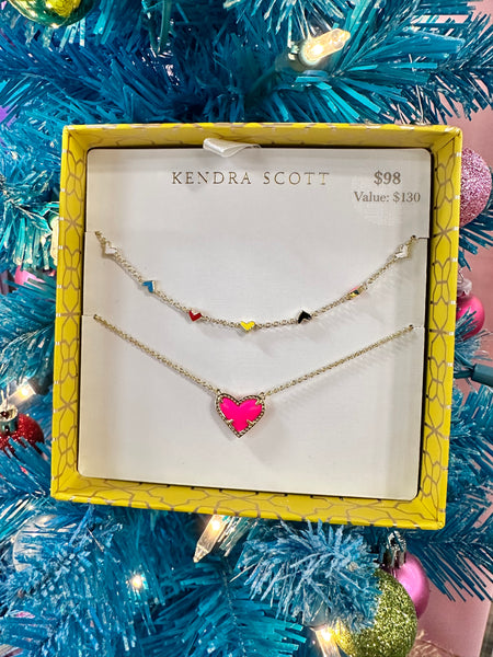 We’re crushing on the Ari and Haven Gold Enamel Heart Necklace Gift Set in Neon Pink Magnesite. Featuring an adorable heart pendant necklace and dainty heart-studded chain, this precious duo is the perfect gift your special someone will adore—and available at an exclusive price! Set includes the Ari Heart Short Pendant Necklace and Haven Heart Strand Necklace.