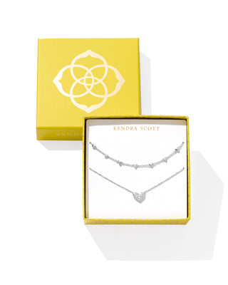 Ari and Haven Silver Heart Necklace Gift Set in White Crystal
