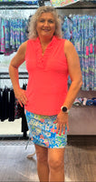 Aryeh Top and Skort
Bright Salmon Tank Top with ruffle vneckline paired with our aryeh bodycon skort. 
