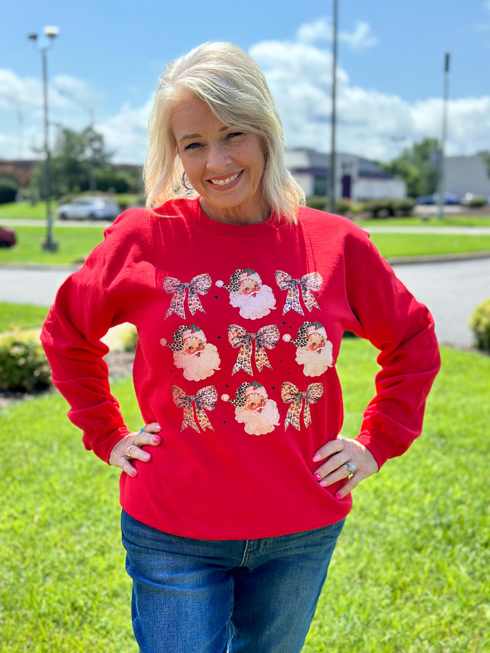 Leopard Bows & Santa Sweatshirt