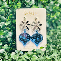 Festive Blue Holiday Ornament Bow Earrings