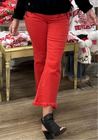 Red Tummy Control Crop Flare Jean
