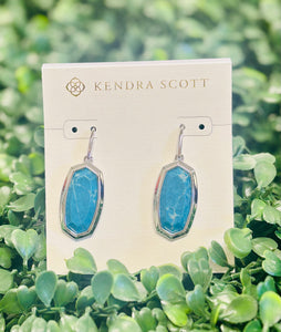 Dani Bezel Silver Drop Earrings in Variegated Indigo Magnesite
