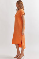 Orange Ribbed Short Sleeve Maxi Dress
