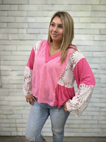 Pink Color Block Flare Top
