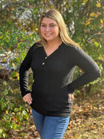 Black Knit V-Neck Top
