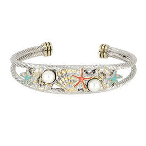 B5212-ABT0 - Pearl & Turq Wire Cuff Bracelet