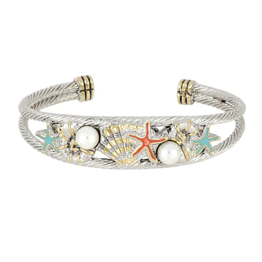 B5212-ABT0 - Pearl & Turq Wire Cuff Bracelet