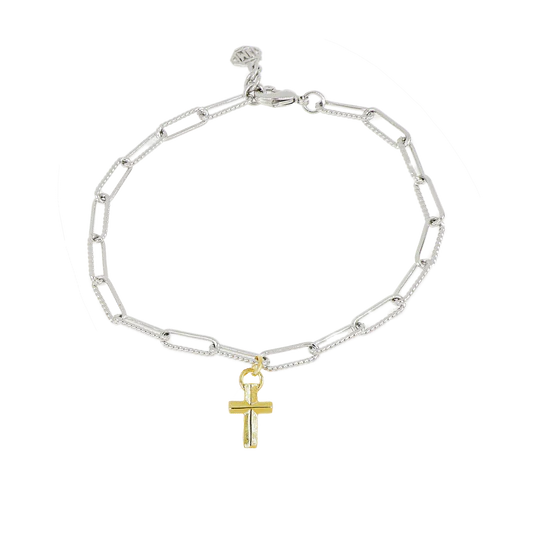 B5410-R00P - Diamante Charm Bracelet Cross - Rhodium