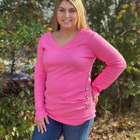 Sierra V-Neck Knit Top - Pink