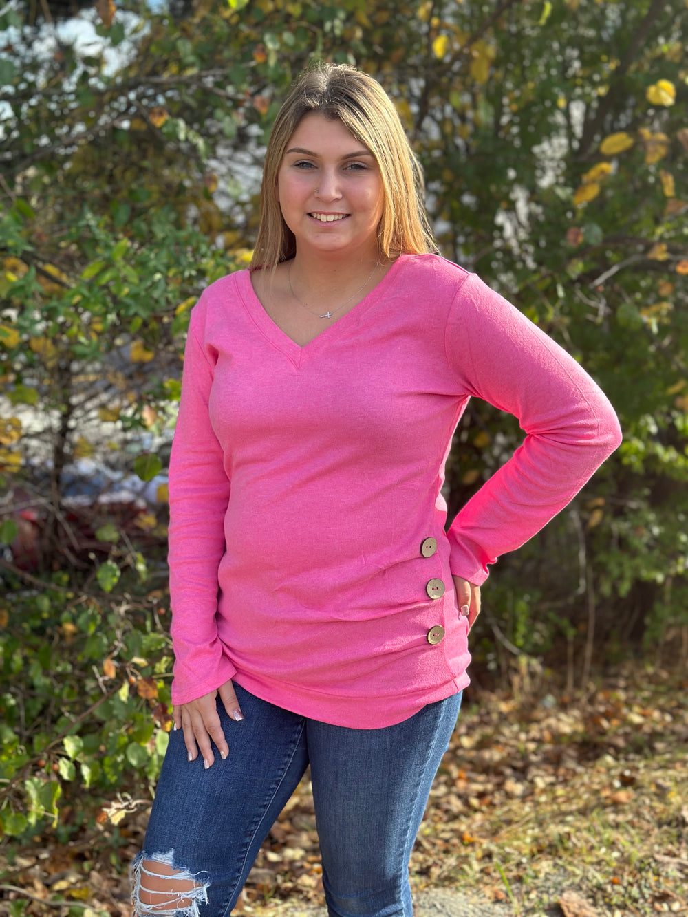 Sierra V-Neck Knit Top - Pink