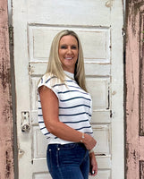 Breeze Pocket Top - White and Navy Stripes
