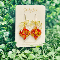 Merry Confetti Ornament Earrings Christmas - Red/Gold Glitter