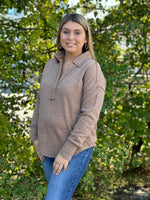 Knit V-Neck Collared Top - Sand
