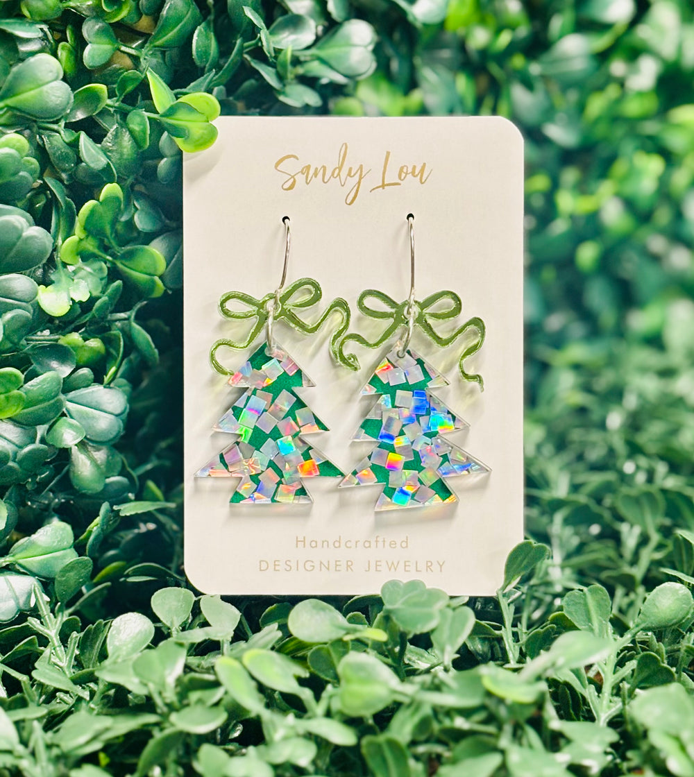 Merry Confetti Tree Earrings Christmas - Green Pixie Dust