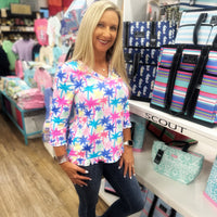 Beachtime 
Lulu-b clothing
V-Neck 3/4 Sleeve Frill Top - BPMP