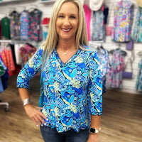 Beachtime - V-Neck 3/4 Sleeve Frill Top - BYFL