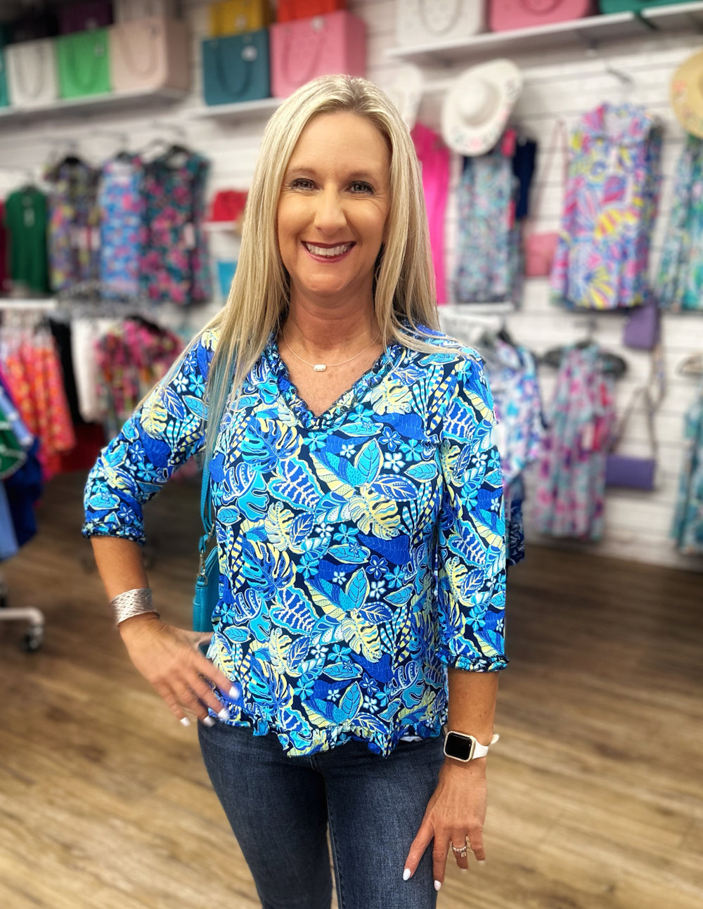 Beachtime - V-Neck 3/4 Sleeve Frill Top - BYFL
