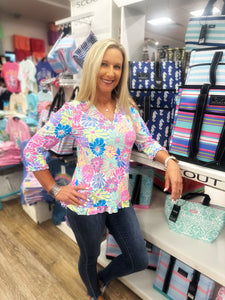 Beachtime 
Lulu-b clothing 
 V-Neck 3/4 Sleeve Frill Top - LFWL