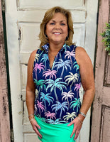 Beachtime sleeveless 1/4 zip tank with SPF sun protection, lightweight breathable fabric, quarter-zip neckline, travel-friendly warm weather top for walking, resort wear, and everyday comfort.
