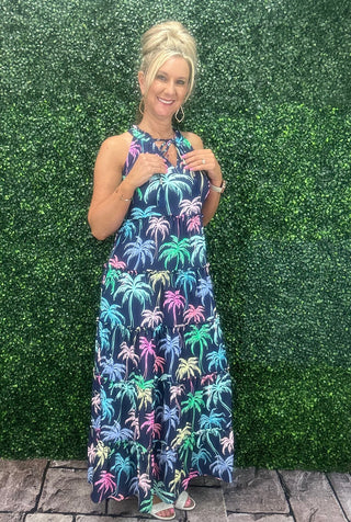 Navy with palm trees maxi 52 inch