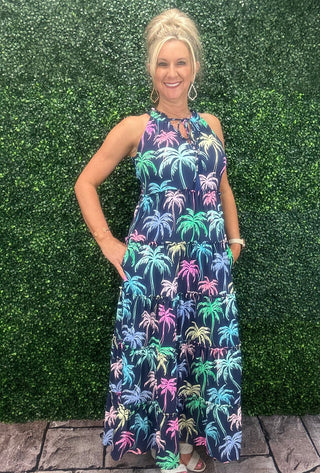 Navy with palm trees maxi 52 inch 