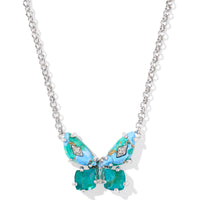 Bianca Butterfly Silver Bright Aqua Mix Pendant Necklace
