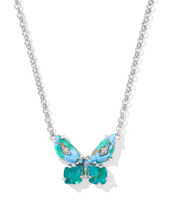 Bianca Butterfly Silver Bright Aqua Mix Pendant Necklace