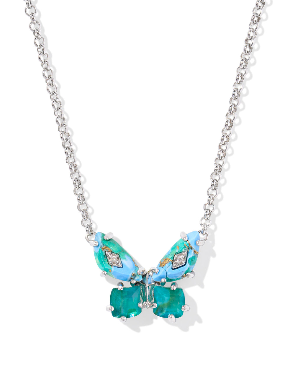 Bianca Butterfly Silver Bright Aqua Mix Pendant Necklace