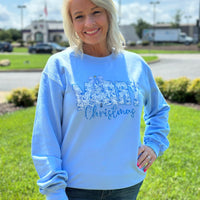 Blue Glitter Merry Christmas Sweatshirt