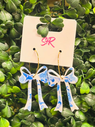 Blue Willow Bow Hoop Earrings