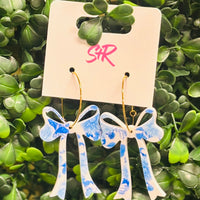 Blue Willow Bow Hoop Earrings