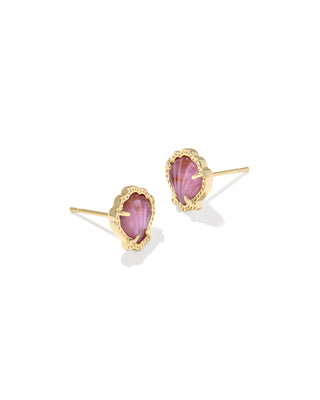 Kendra Scott Brynne Shell Gold Stud Earrings with shell-shaped stones in a textured gold frame, beach-inspired stud earrings. Kendra Scott stud earrings, shell stud earrings, gold shell earrings, coastal jewelry, beach-inspired earrings, women’s gold studs, summer jewelry, Sweet Southern Charm jewelry, Kendra Scott authorized retailer
