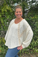 Cream Ribbed Long Sleeve Top
