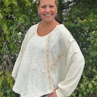 Cream Ribbed Long Sleeve Top