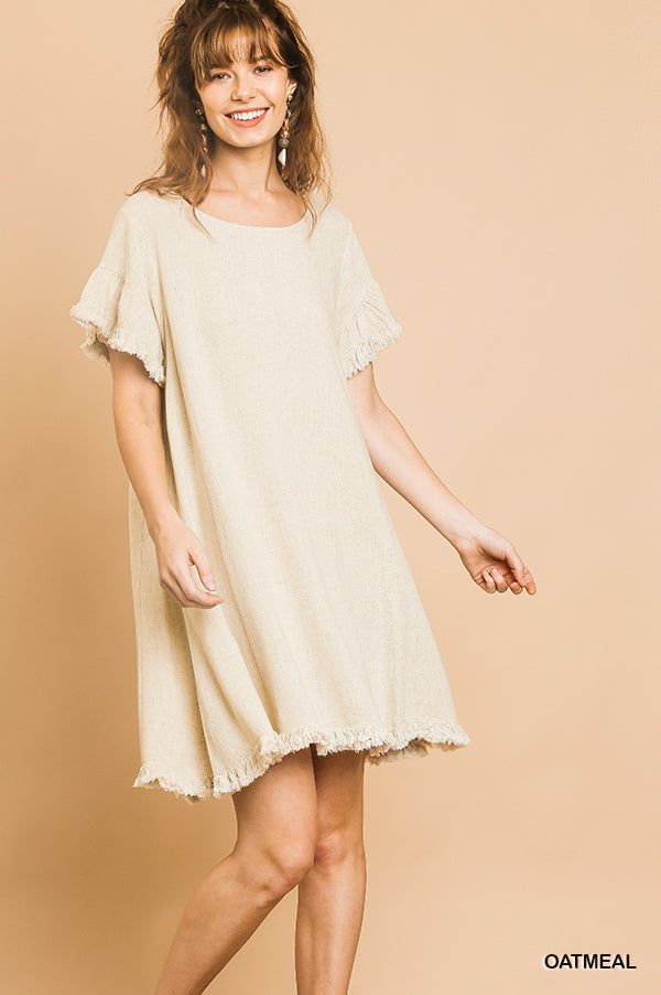 Oatmeal Linen Short Sleeve Dress