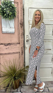 V-Neck 3/4 Sleeve Maxi Dress - DGBW