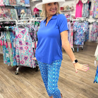 V-Neck Short Sleeve Collar Top - BLU