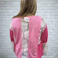 Pink Color Block Flare Top