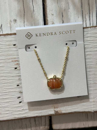 Pumpkin Short Pendant Necklace Gold Orange Banded Agate