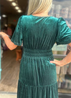 Velvet Short Sleeve Tiered Maxi Dress – Evergreen
