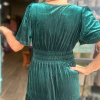 Velvet Short Sleeve Tiered Maxi Dress – Evergreen