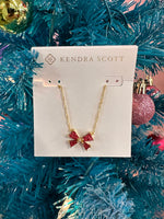 Blair Gold Bow Short Pendant Necklace in Bright Red Drusy
