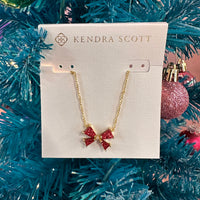 Blair Gold Bow Short Pendant Necklace in Bright Red Drusy