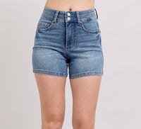 Tummy Control Cool Denim Double Waistband Shorts - HW
