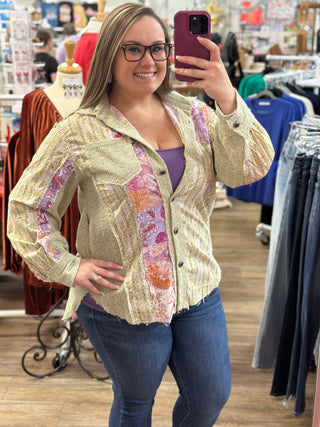 Beige Multi Floral Patchwork Button Down