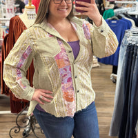Beige Multi Floral Patchwork Button Down