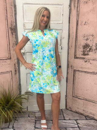 Cambria Dress Vibrant Floral

Cap sleeve shift dress

V-neck summer dress

Lightweight breathable dress

Nylon spandex floral dress

UPF50+ sun protection dress

Quick-dry wrinkle-free dress

Casual vacation dress

Breezy summer outfit

Floral cap sleeve dress