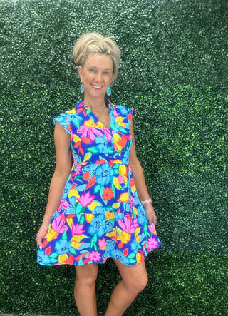 Cap Sleeve Tiered Dress - Sunset Splash | UPF50+